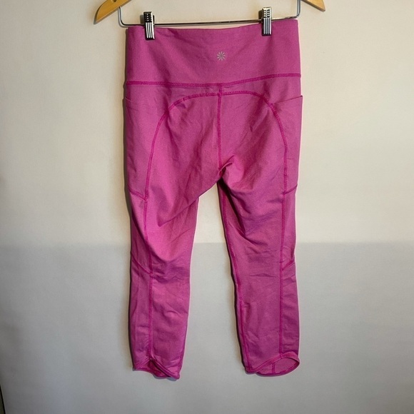 Athleta High Rise Pixel Chat to Town Capri Tights Pink Pockets Medium Yoga Run - Picture 5 of 10
